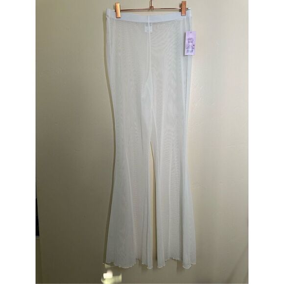 Wild Fable White Sheer High Rise Swim Coverup Size Large Up Flare Pants - Picture 2 of 3